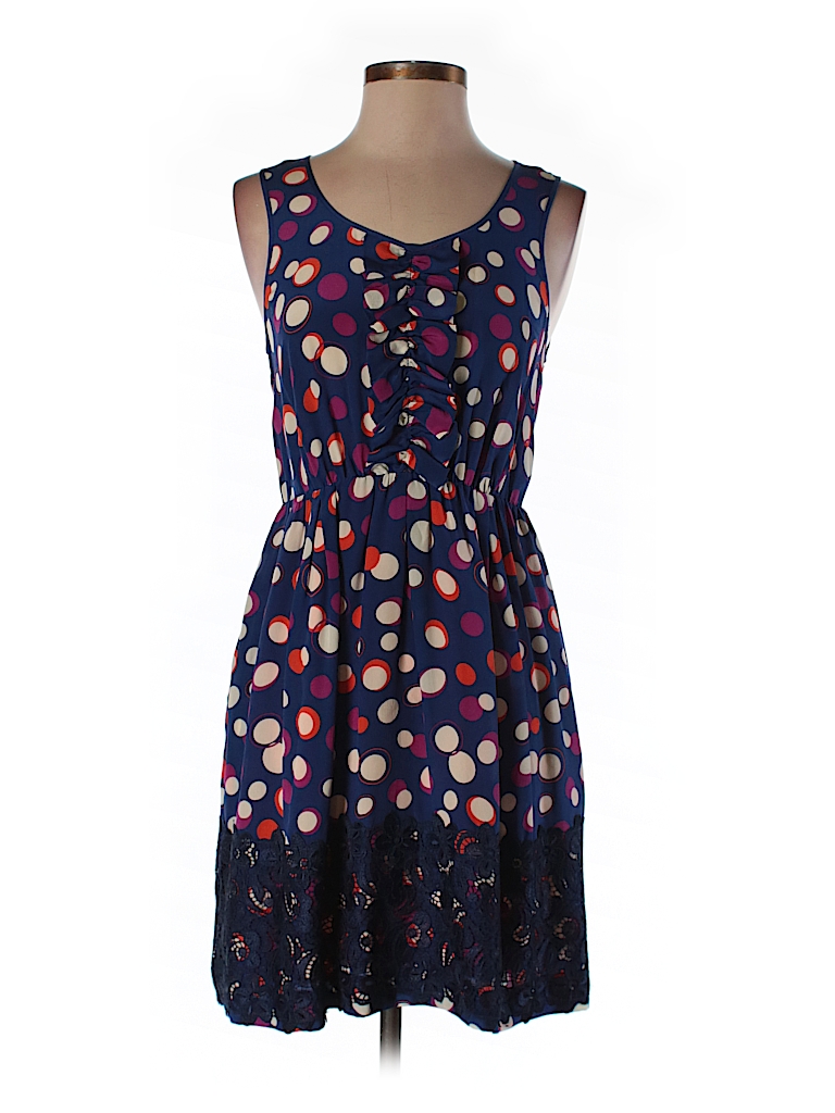 Moulinette Soeurs 100% Silk Polka Dots Dark Blue Silk Dress Size 2 - 85 ...