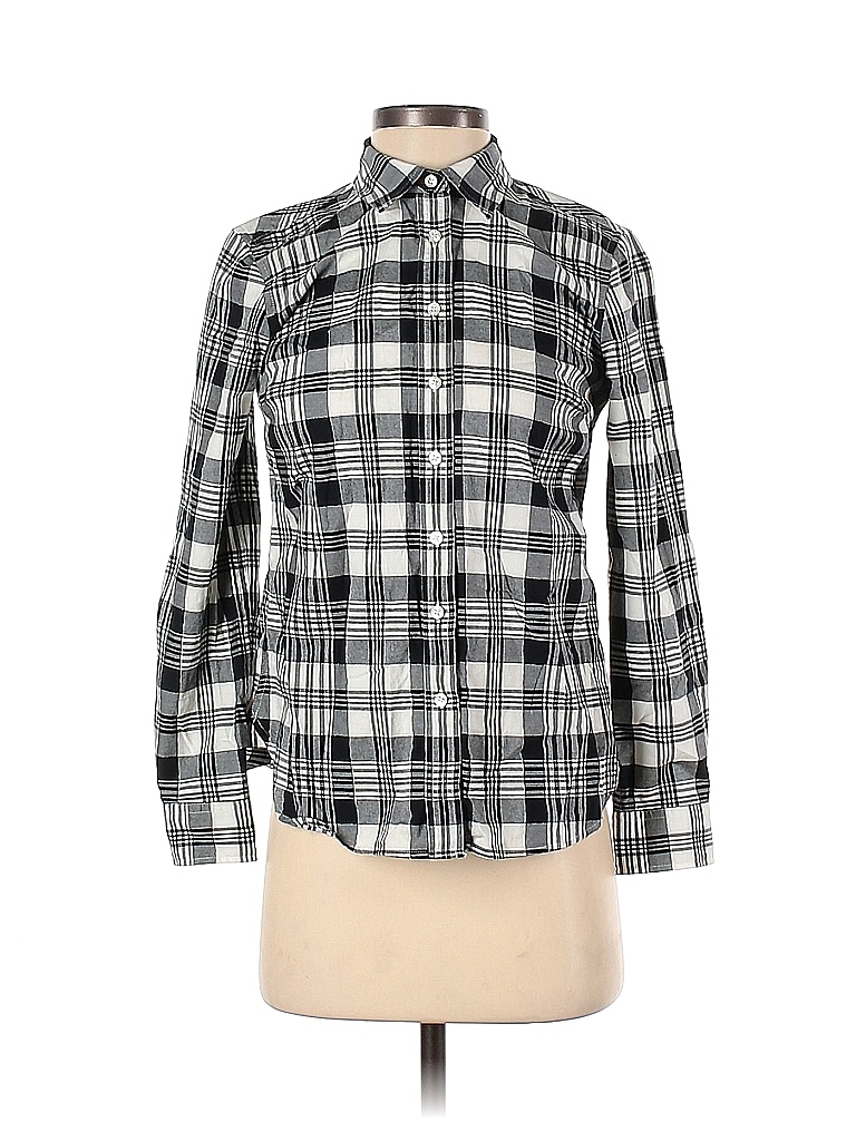 Talbots Plaid Checkered-gingham Tweed Gray Black Long Sleeve Button-Down Shirt Size P - photo 1