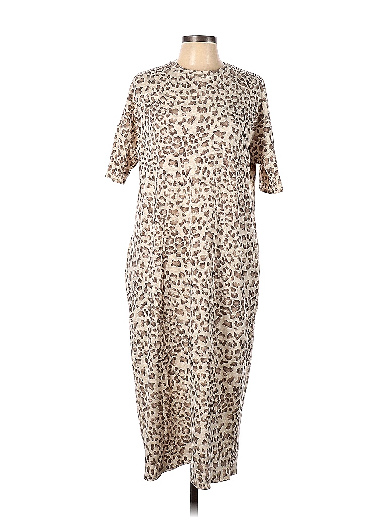 Bombom Animal Print Leopard Print Multi Color Tan Casual Dress Size L ...