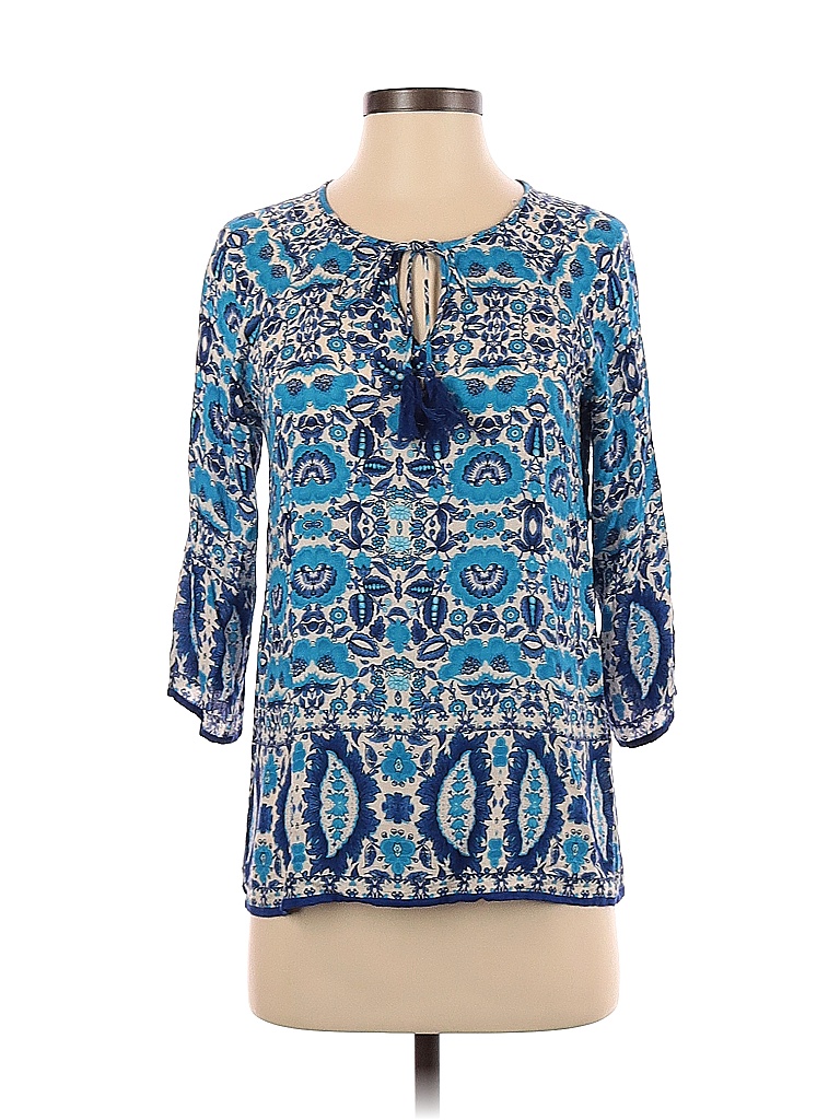 CYNTHIA ROWLEY Long Sleeve Raglan Pullover With Geometric Pattern On Sleeves