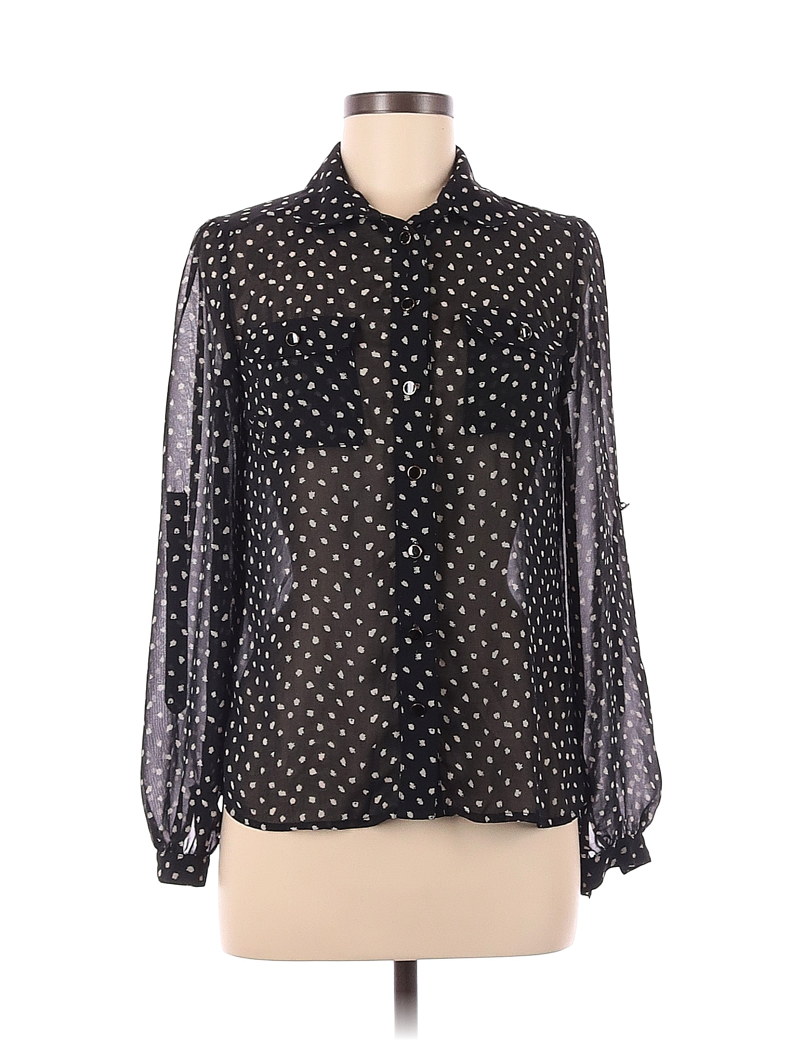 Iris Los Angeles 100% Polyester Polka Dots Stars Black Long Sleeve ...