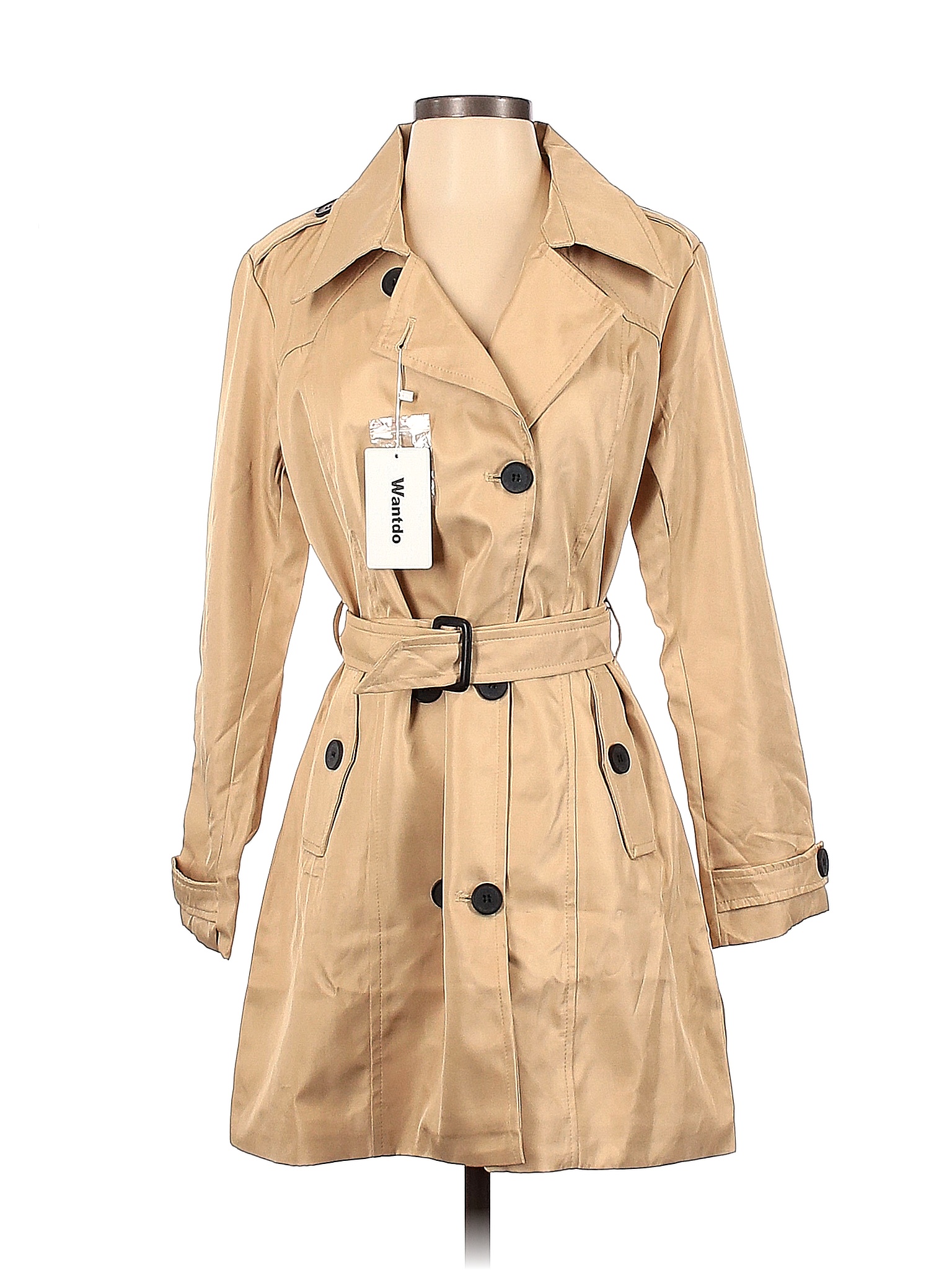 Wantdo 100% Polyester Solid Colored Tan Trenchcoat Size S - 72% off ...