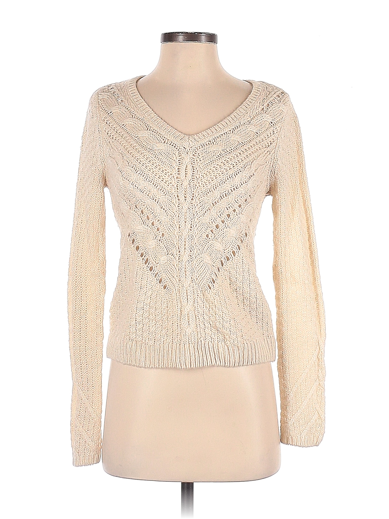 H&M 100 Acrylic Color Block Solid Ivory Pullover Sweater Size XS 63