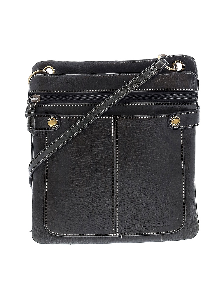 Fossil 100 Leather Solid Black Leather Crossbody Bag One Size 72
