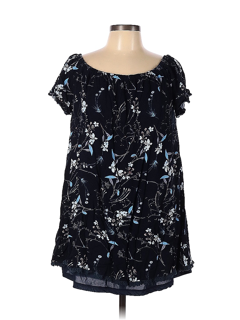 Jodifl 100% Cotton Floral Black Blue Short Sleeve Top Size L - 68% off ...