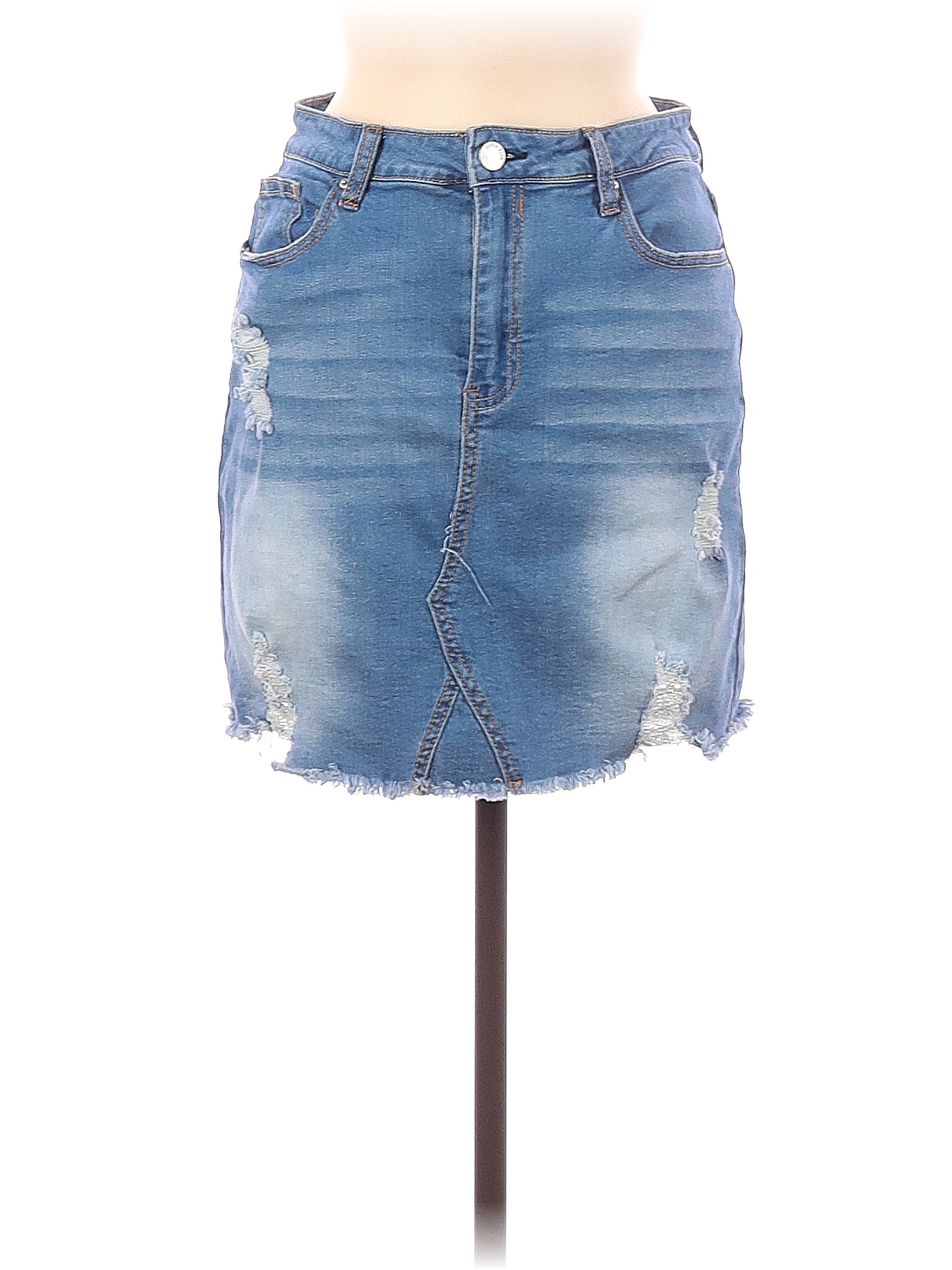Denim Blvd Solid Blue Denim Skirt Size L - 62% off | thredUP