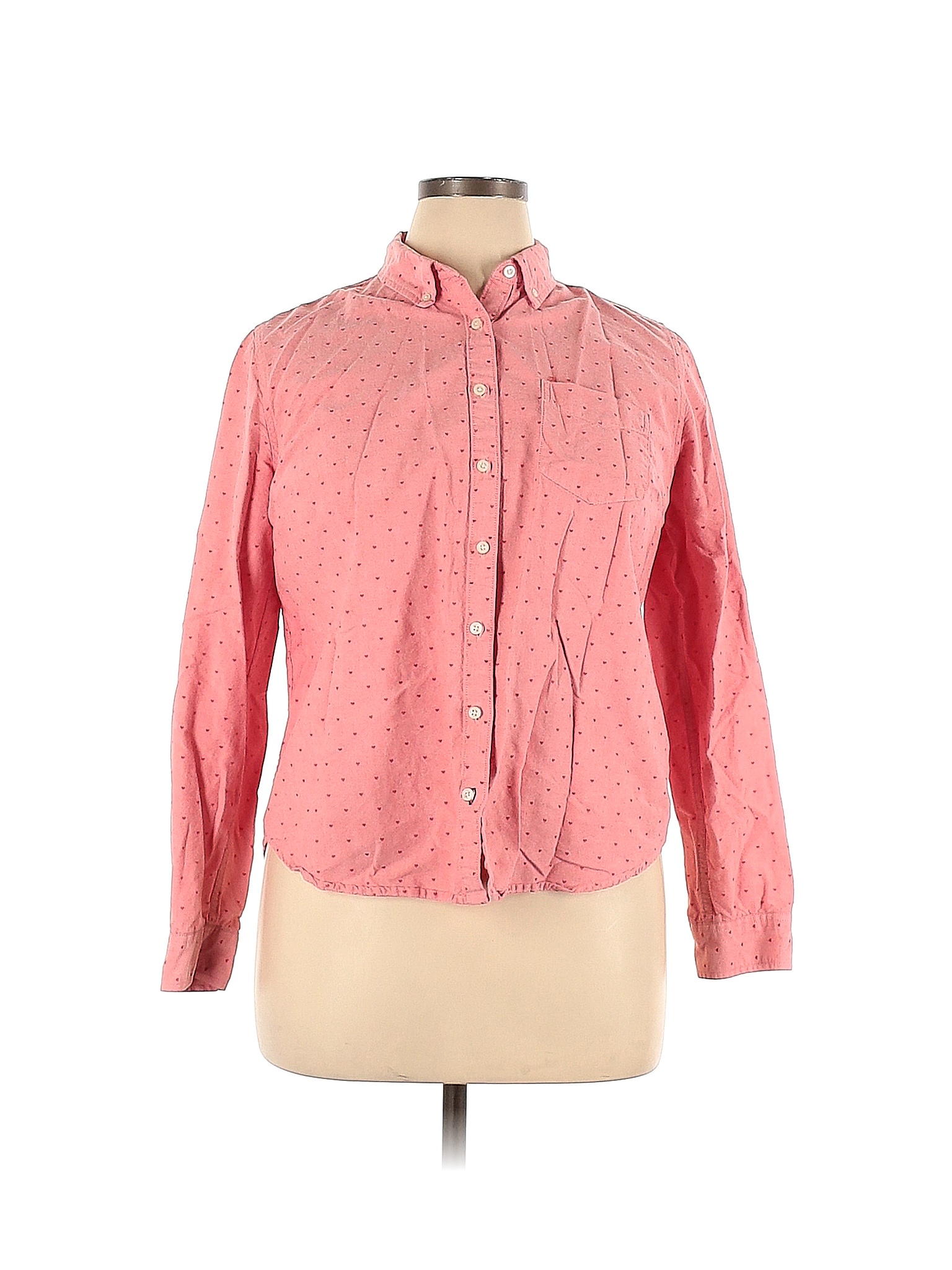 Jcpenney 100 Cotton Polka Dots Colored Pink Long Sleeve Button Down