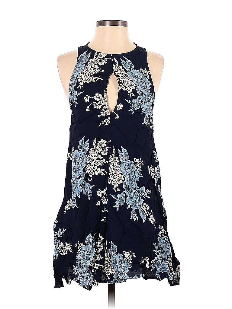 Privacy Please 100% Rayon Floral Motif Batik Blue Casual Dress Size S - photo 1
