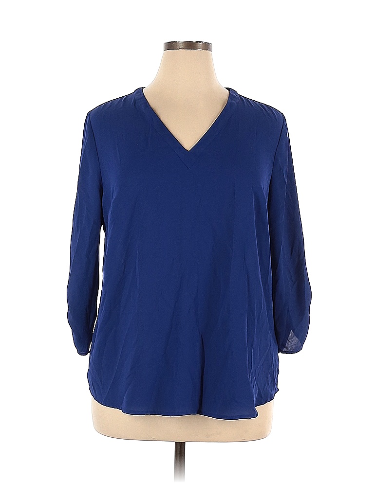 Daniel Rainn 100% Polyester Solid Blue Long Sleeve Blouse Size XL - 71% ...