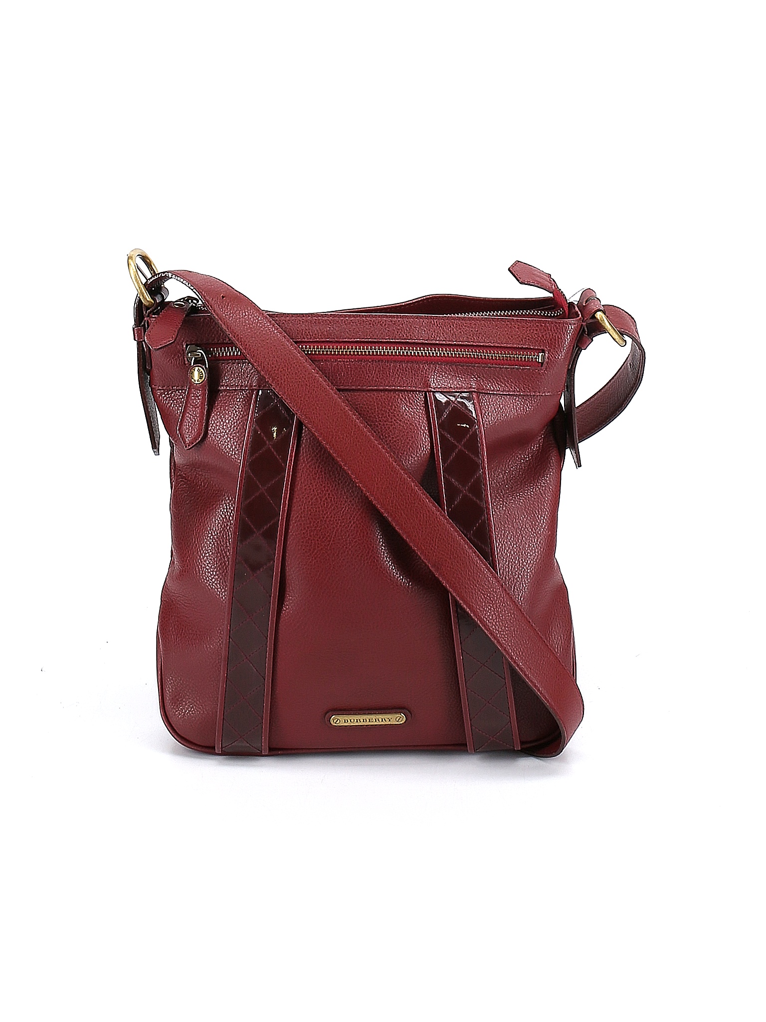 Burberry 100 Calf Leather Solid Colored Burgundy Vintage Leather