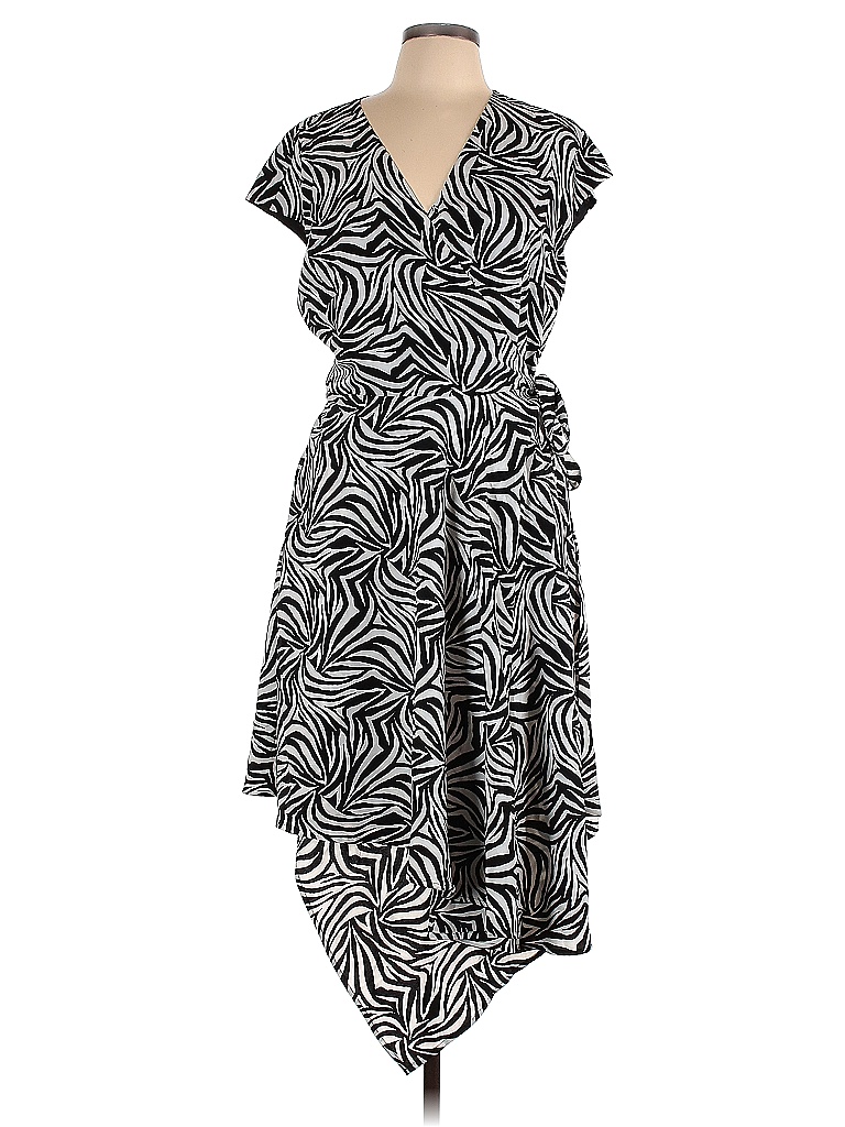 Vince Camuto 100% Polyester Animal Print Zebra Print Black Casual Dress ...