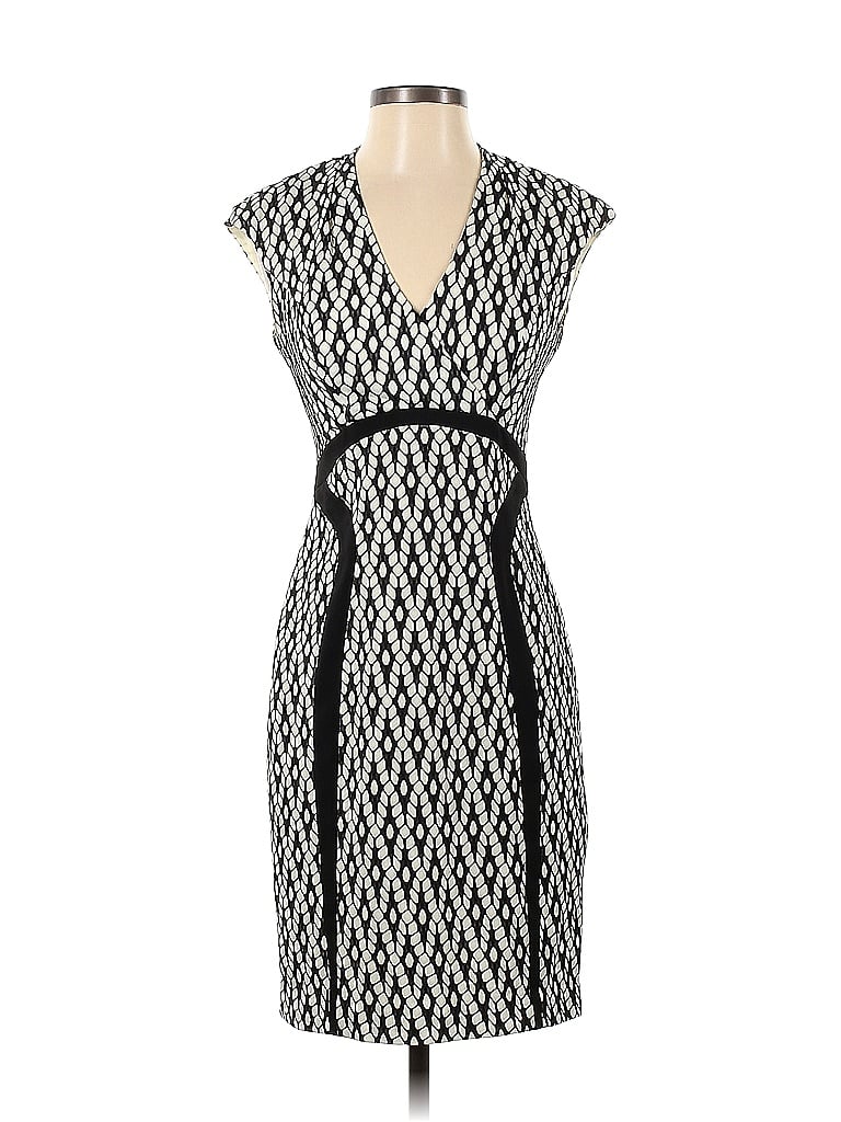 Kay Unger Jacquard Damask Grid Chevron-herringbone Graphic Black Casual Dress Size 2 - photo 1