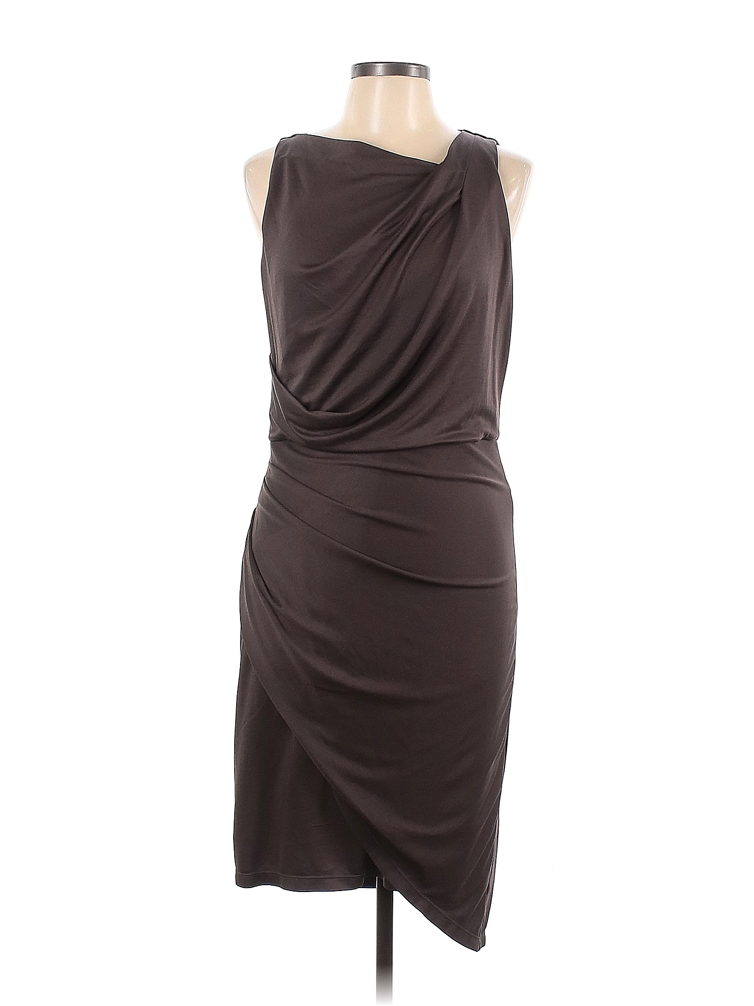 Halston Brown Dark Slate Draped Sheath Size L - 67% off | thredUP