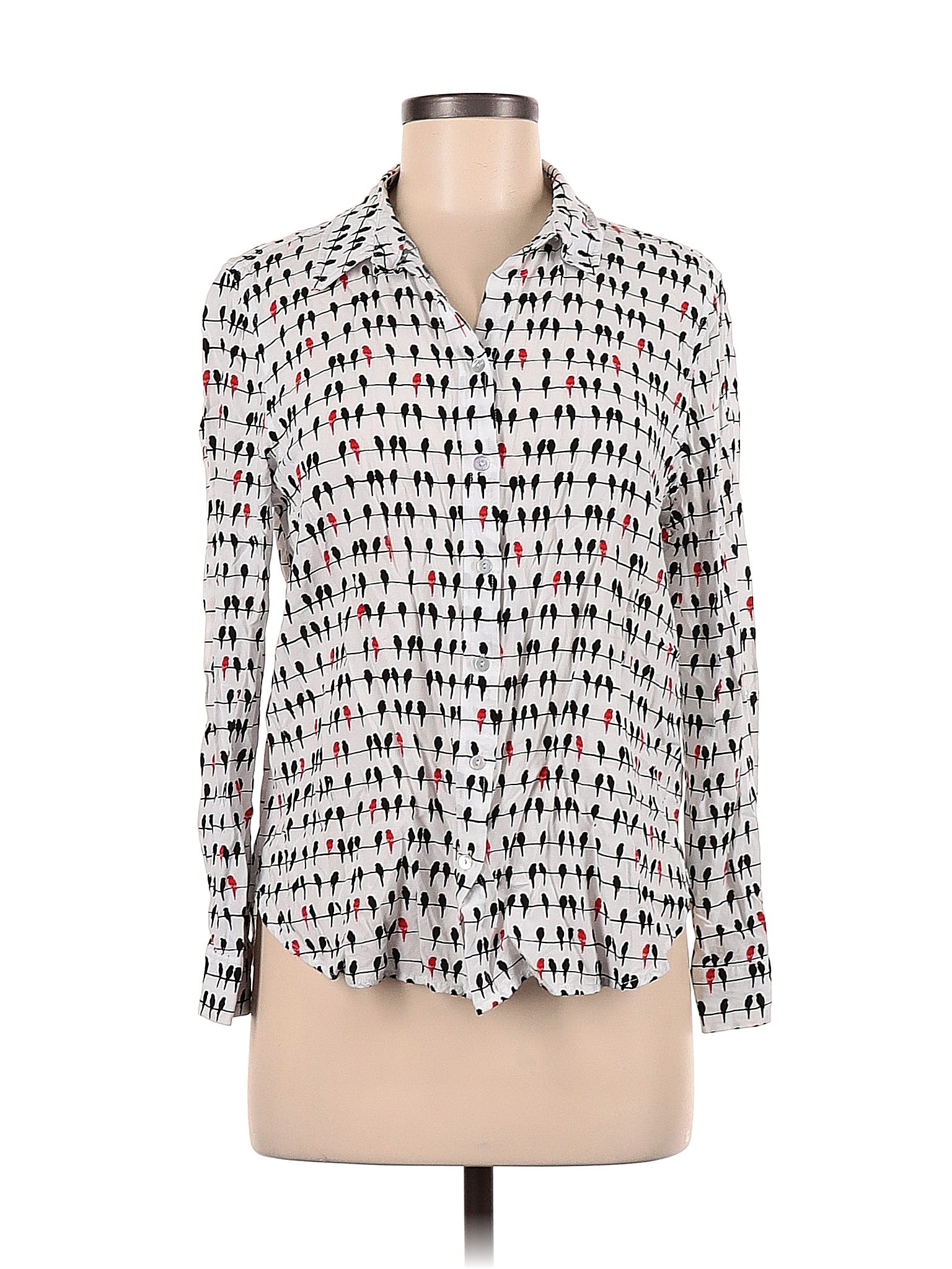 Jane and Delancey 100% Rayon White Long Sleeve Button-Down Shirt Size M ...