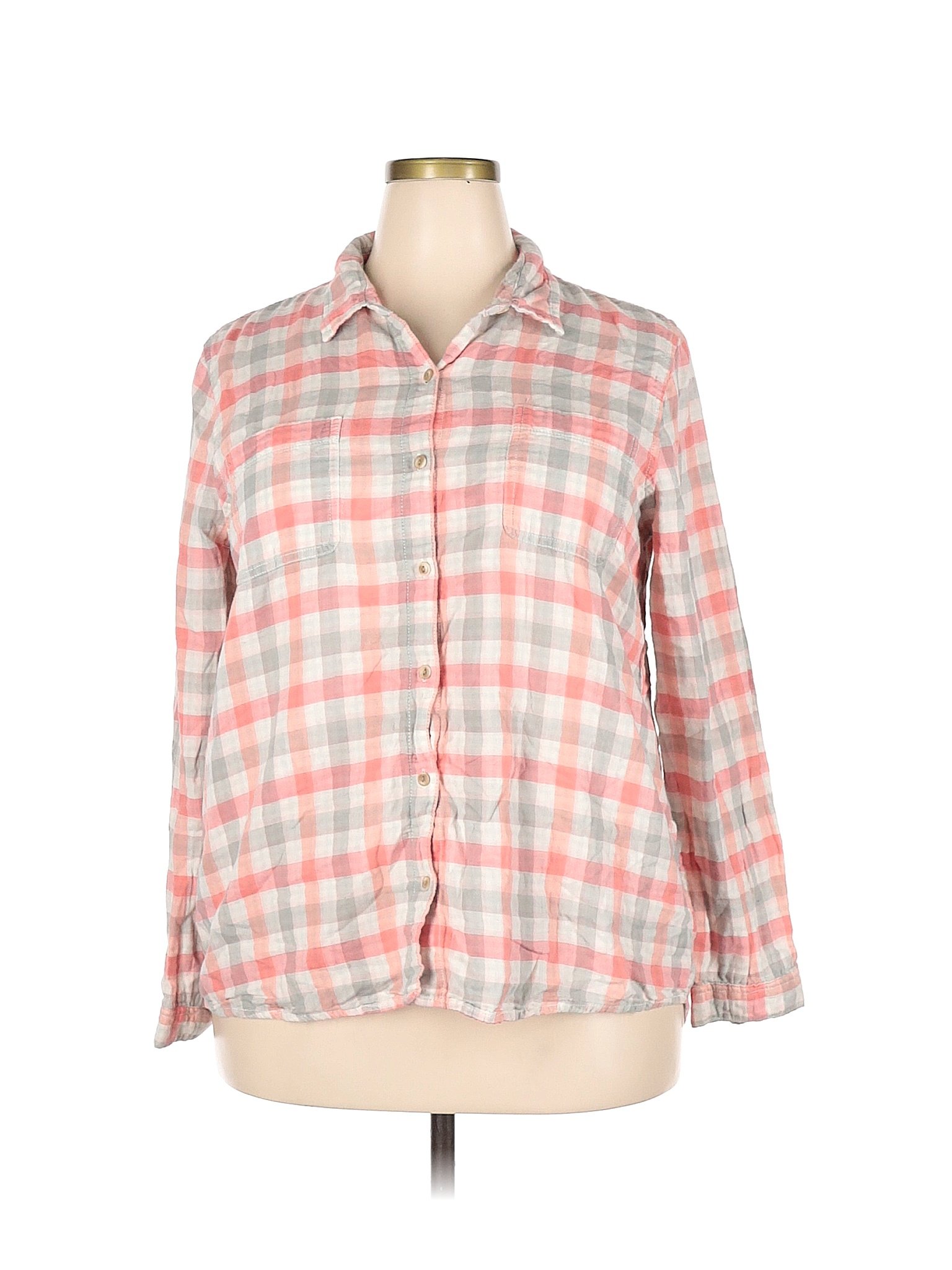 G.H. Bass & Co. 100% Cotton Plaid Pink Long Sleeve Button-Down Shirt ...