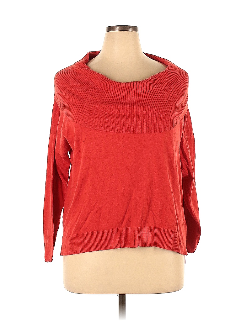 JCPenney Color Block Solid Red Orange Turtleneck Sweater Size 1X (Plus