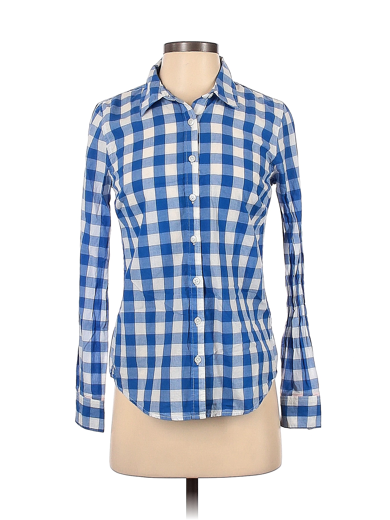 Crown And Ivy 100 Cotton Checkered Gingham Colored Blue Long Sleeve