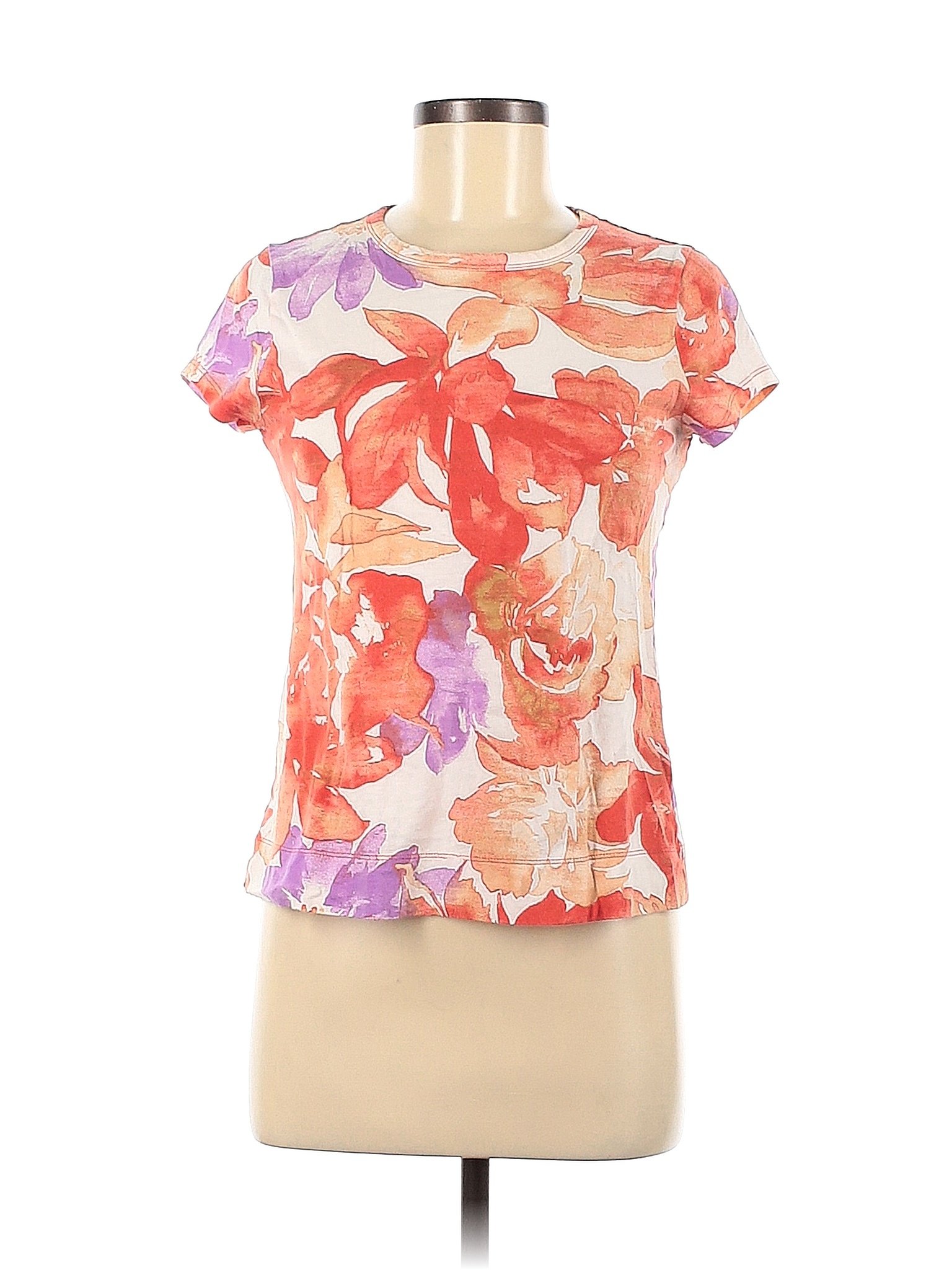 Simply Vera Vera Wang 100% Cotton Floral Colored Ivory Short Sleeve T ...