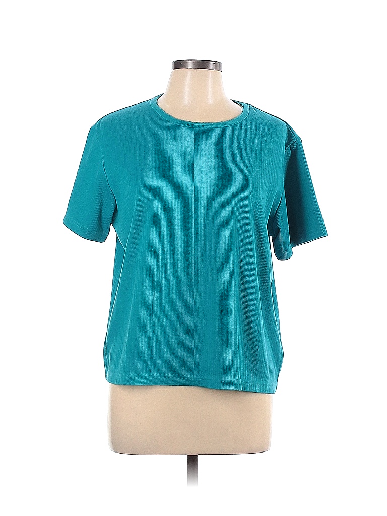 Cabin Creek Color Block Solid Colored Blue Short Sleeve Top Size L - 62 ...