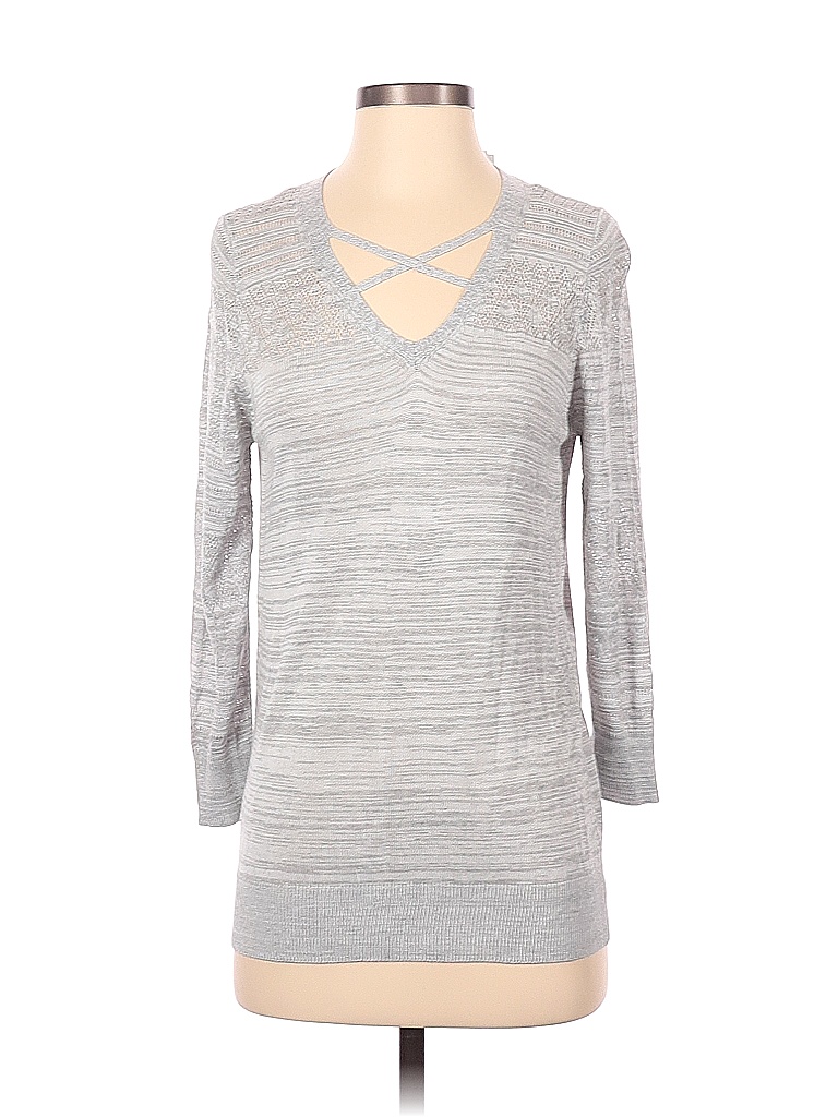 Pre-owned Lety & Me Long Sleeve Top Gray Keyhole Neckline Tops