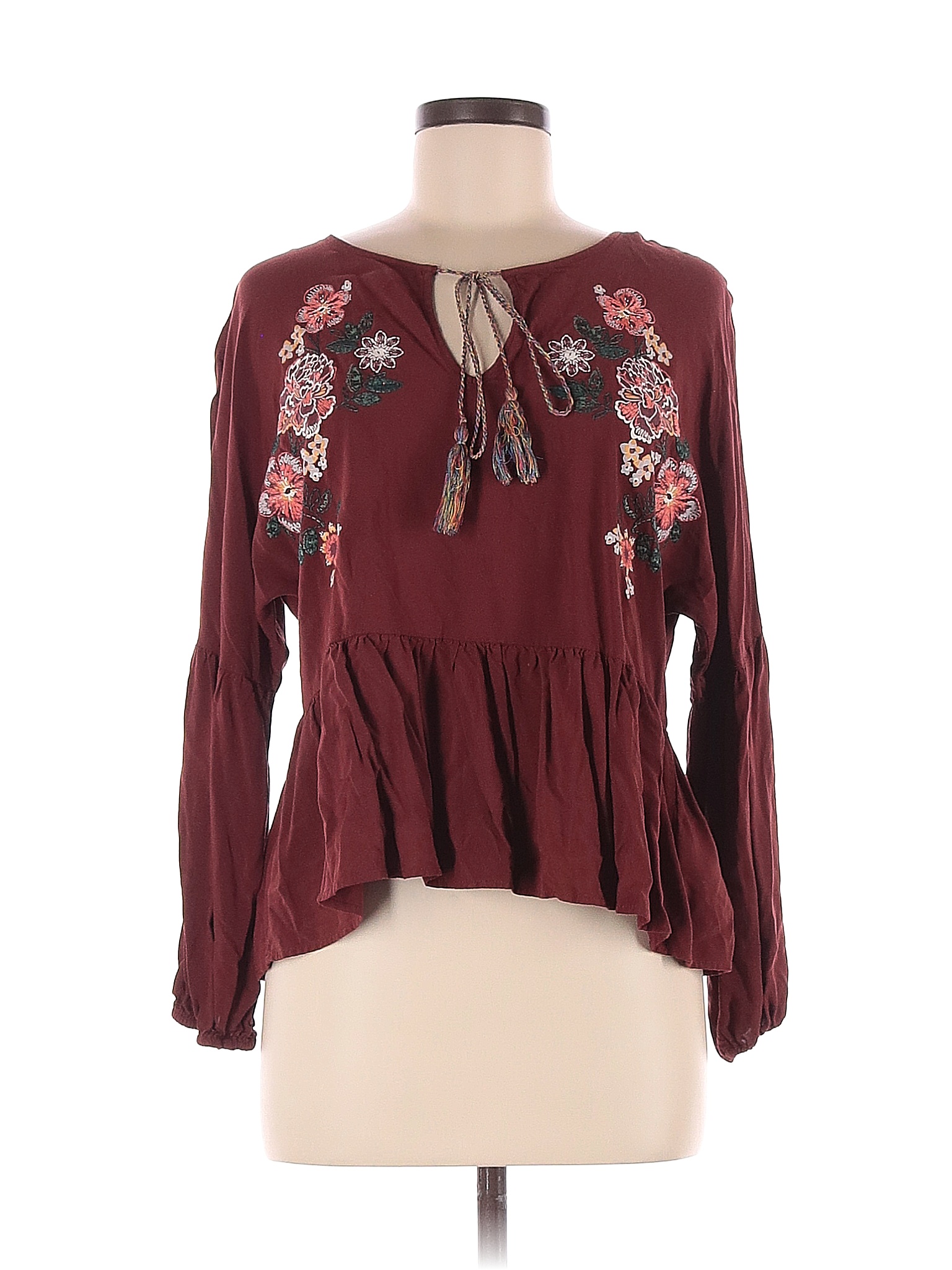 Assorted Brands 100 Rayon Floral Burgundy Long Sleeve Blouse Size M