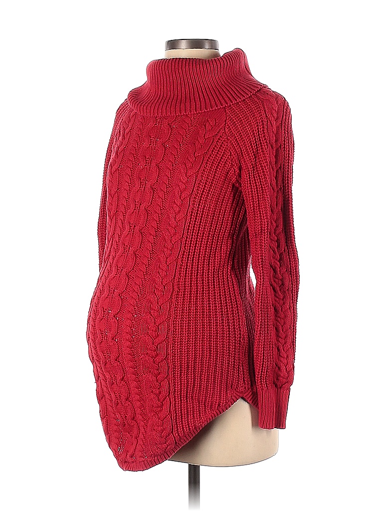 Gap Maternity 100 Cotton Color Block Solid Red Turtleneck Sweater