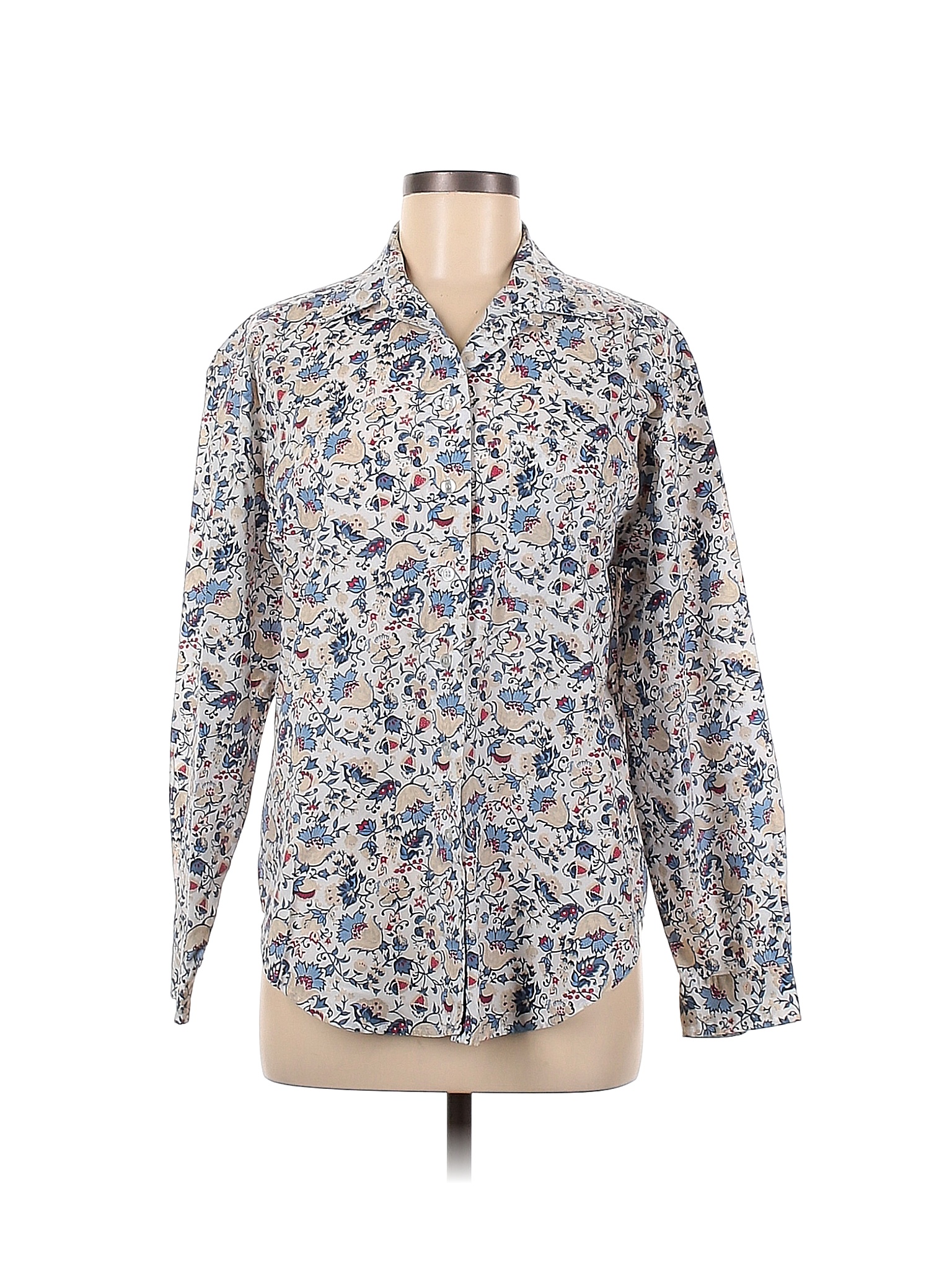 Cabin Creek Floral White Long Sleeve Button-Down Shirt Size M - 45% off ...