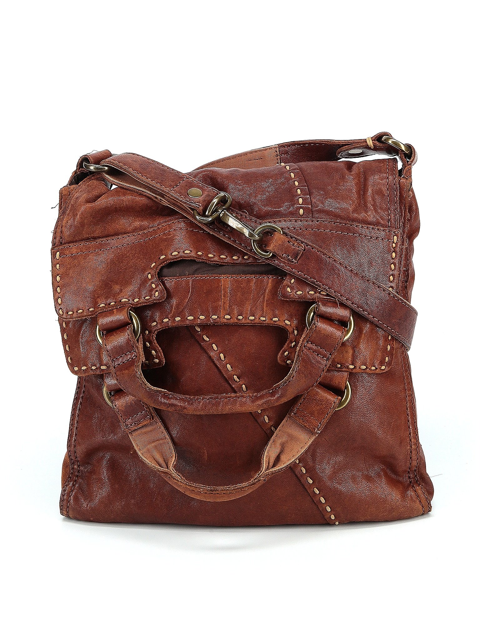 Lucky Brand 100 Leather Solid Colored Brown Leather Satchel One Size