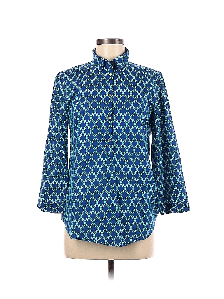 Lands' End 100% Baumwolle Checkered-gingham Polka Dots Blue Long Sleeve ...