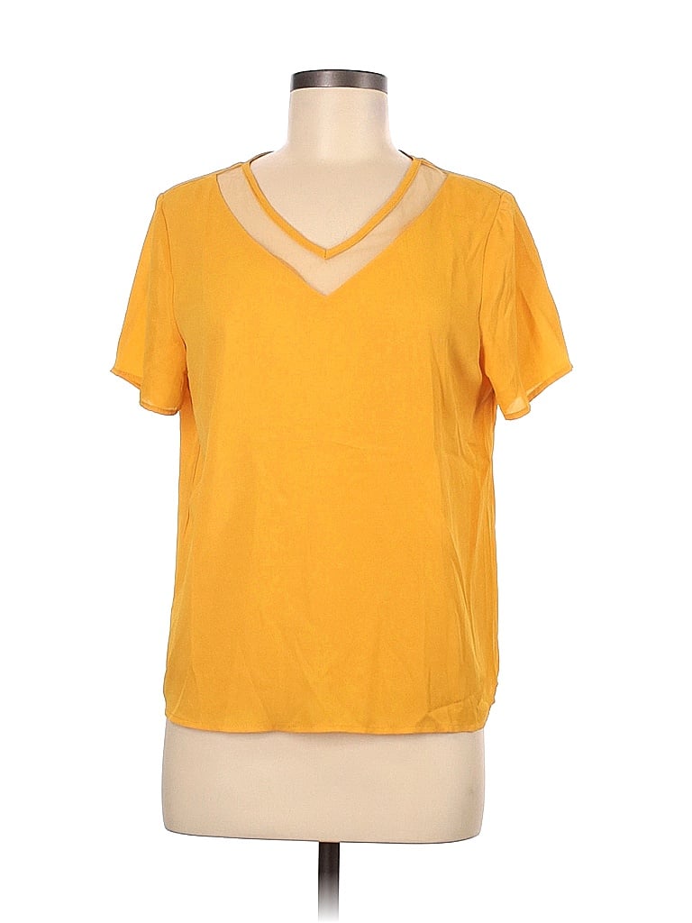Pre-owned Shein Short Sleeve Top Yellow V Neck Tops