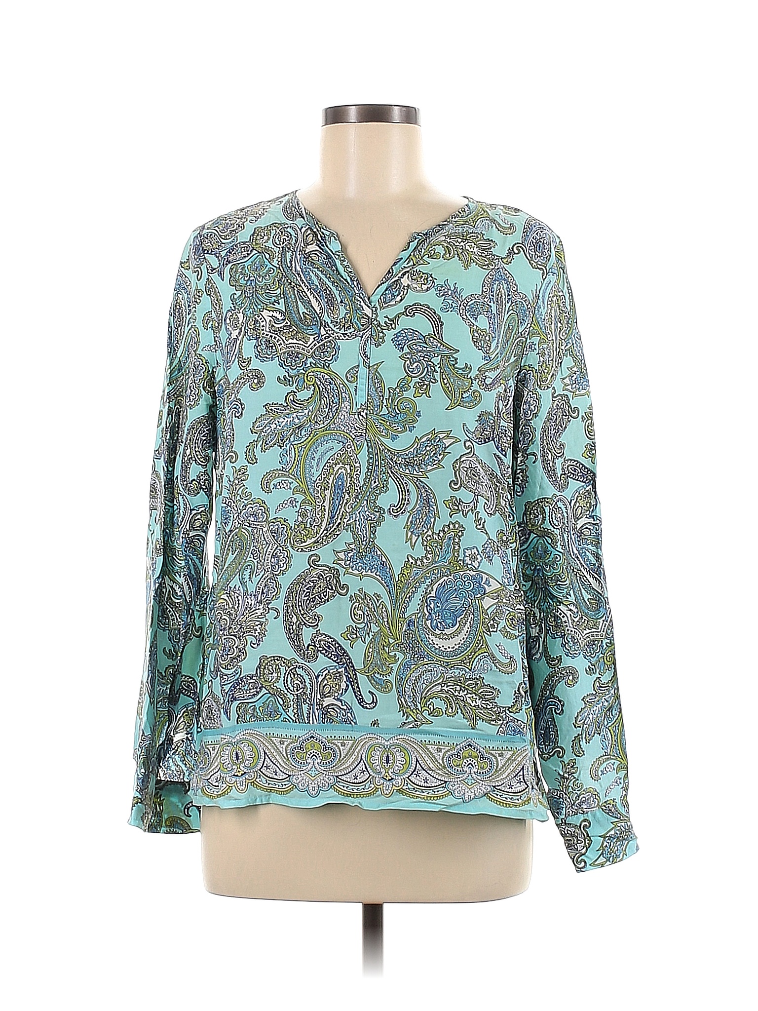 Talbots Outlet 100 Tencel Lyocell Paisley Blue Long Sleeve Blouse Size