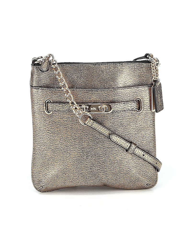 Coach 100 Leather Solid Metallic Gold Leather Crossbody Bag One Size