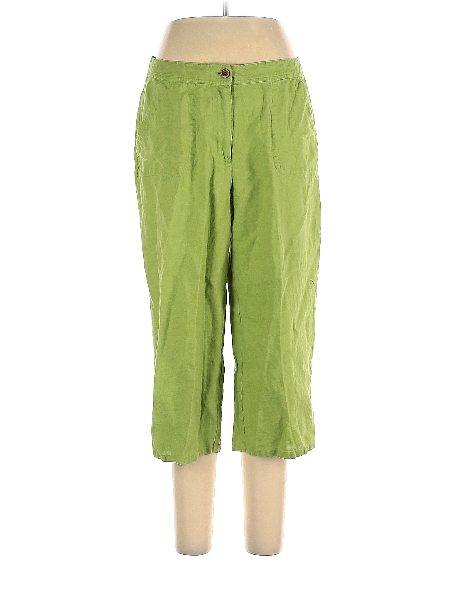 Chico's 100% Linen Solid Colored Green Linen Pants Size Lg (2.5) - 82% ...