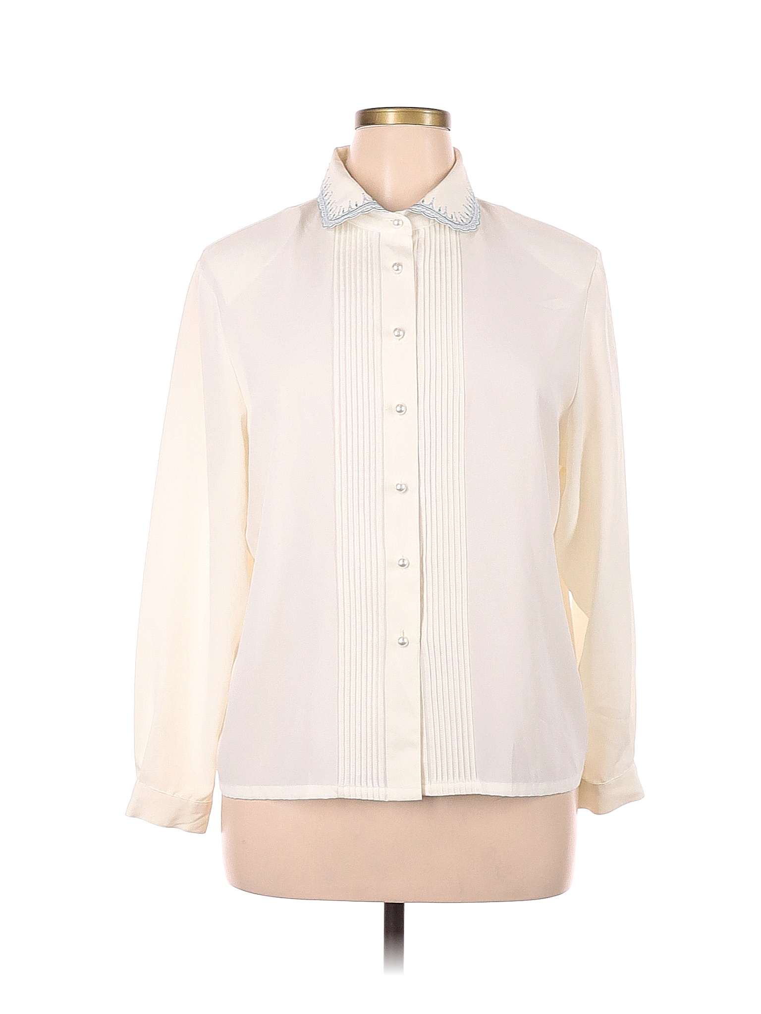 Koret 100% Polyester Solid Colored Ivory Long Sleeve Blouse Size 16 ...