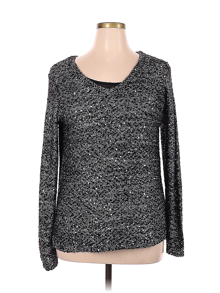 Apt. 9 Color Block Black Silver Pullover Sweater Size 0X (Plus) - 75% ...