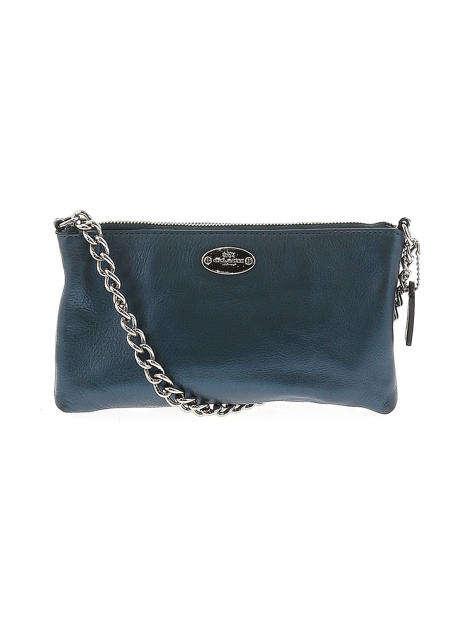 Coach Factory 100 Leather Solid Colored Blue Leather Crossbody Bag One