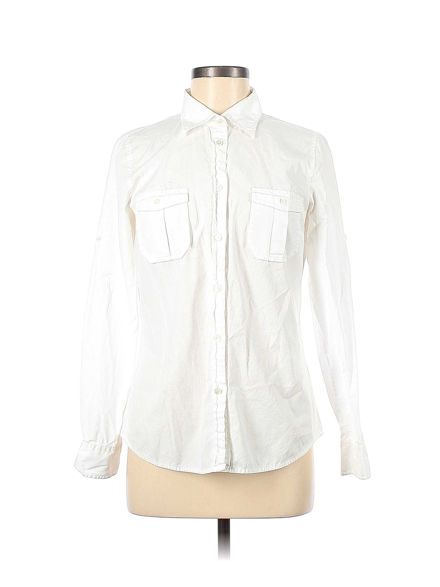 J.Crew 100% Cotton Solid White Long Sleeve Button-Down Shirt Size M ...