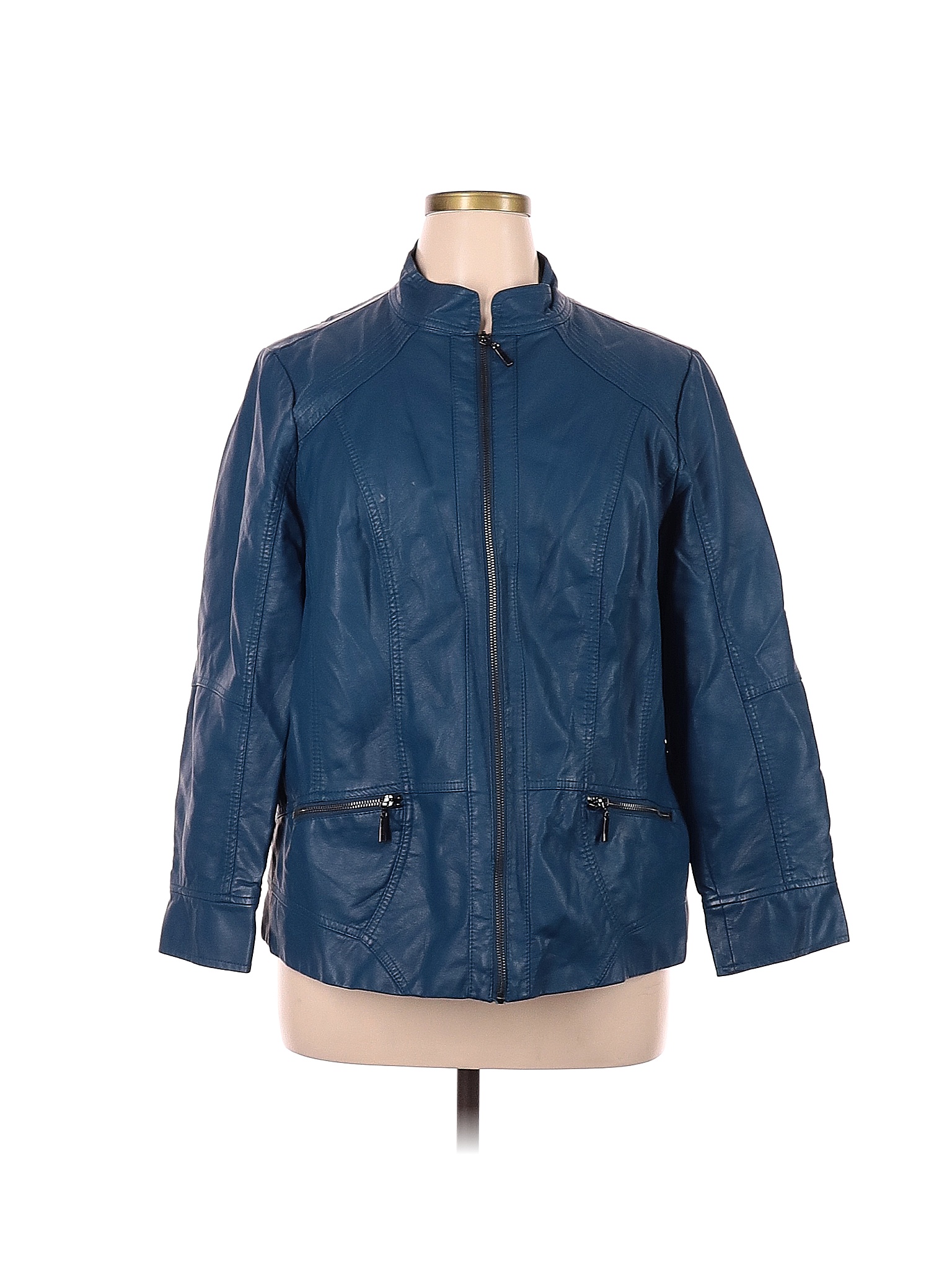 Cj Banks 100% Polyurethane Solid Blue Faux Leather Jacket Size 1X (Plus ...