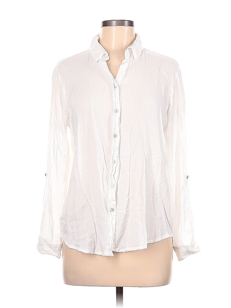 Jane and Delancey Solid White Ivory Long Sleeve Button-Down Shirt Size ...