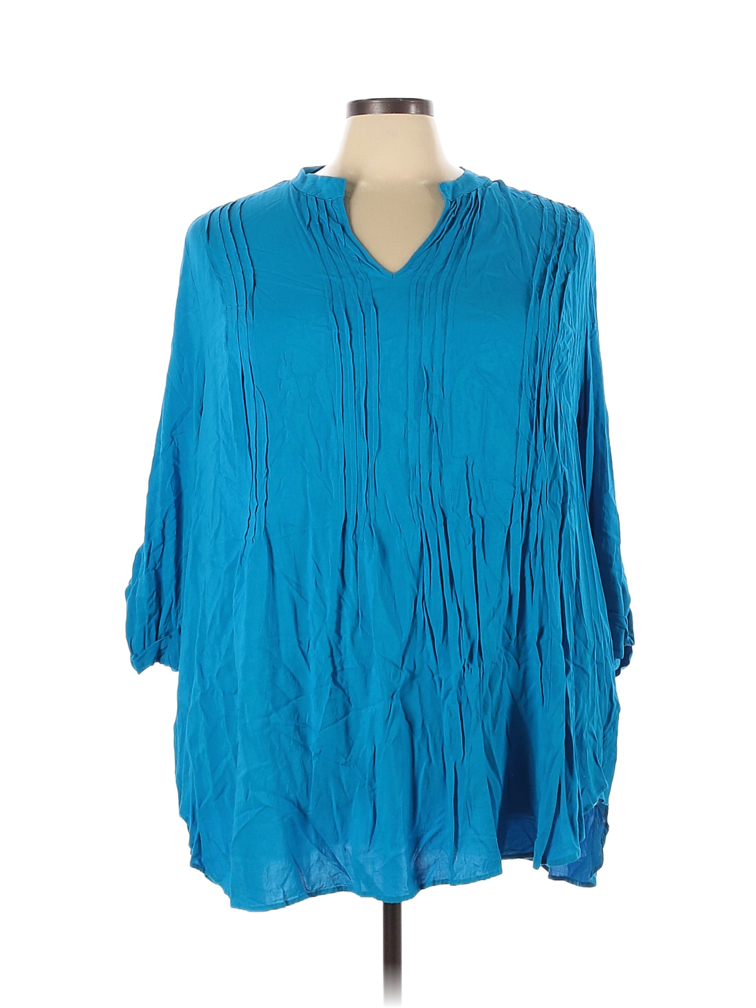 Market And Spruce 100 Rayon Solid Blue Long Sleeve Blouse Size 3x