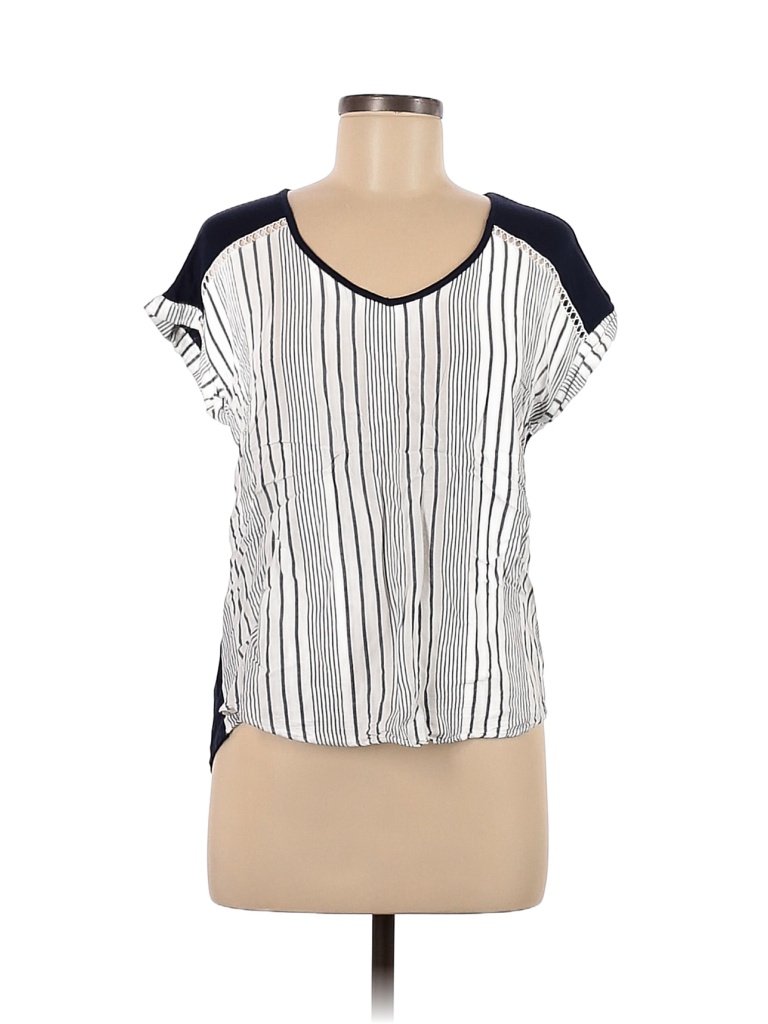 Fortune + Ivy Color Block Stripes White Blue Short Sleeve Blouse Size M ...