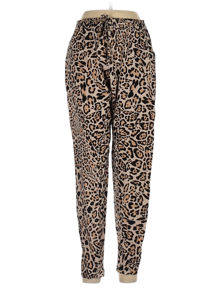 Seed 100% Viscose Animal Print Leopard Print Multi Color Tan Casual Pants Size 8 - photo 1
