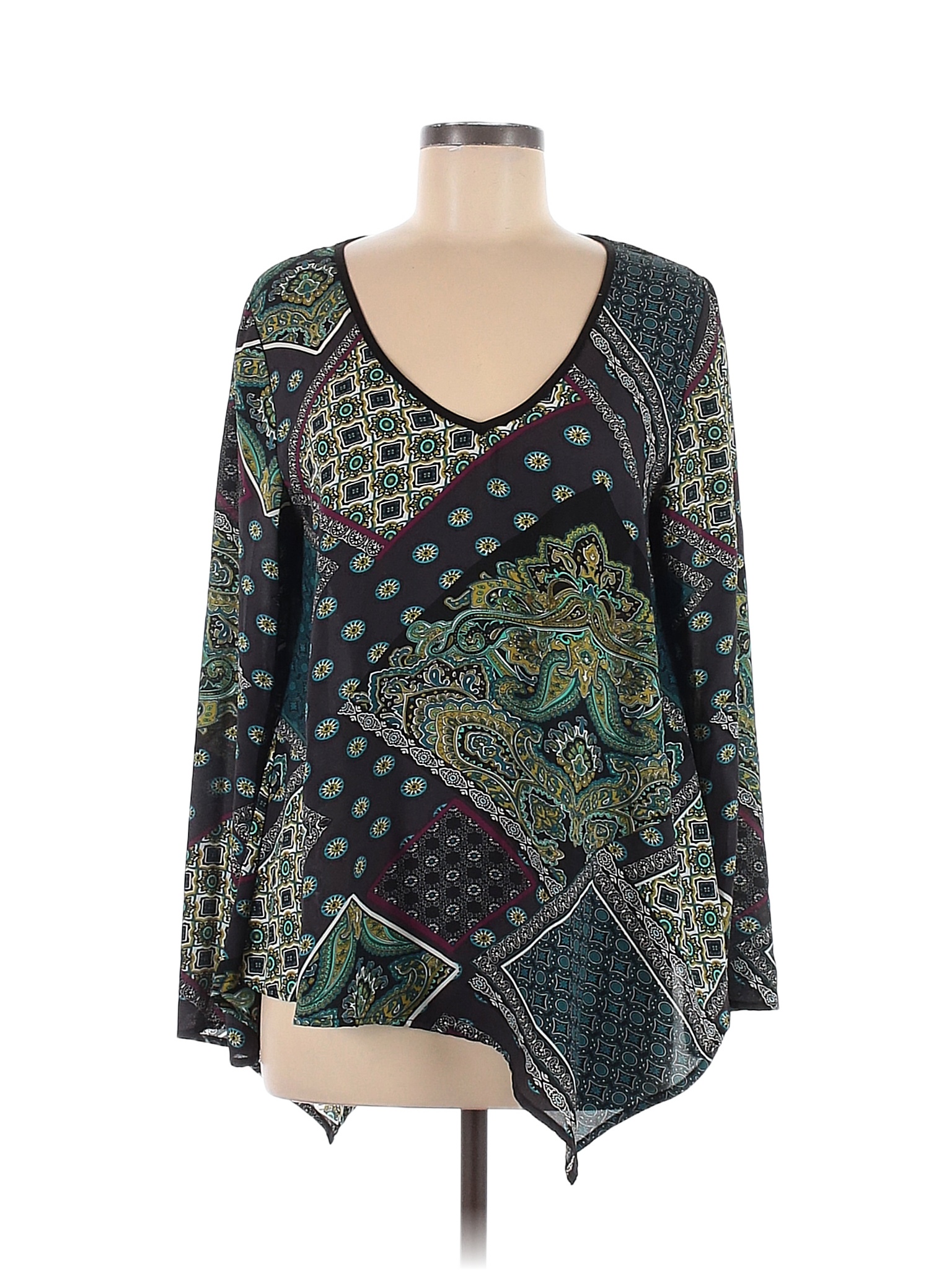 Chelsea & Theodore 100% Polyester Paisley Multi Color Gray Long Sleeve ...