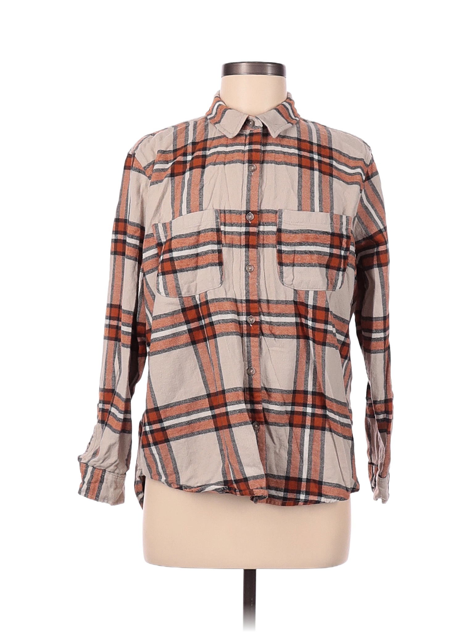 Universal Thread Plaid Ivory Long Sleeve Button-Down Shirt Size M - 36% ...