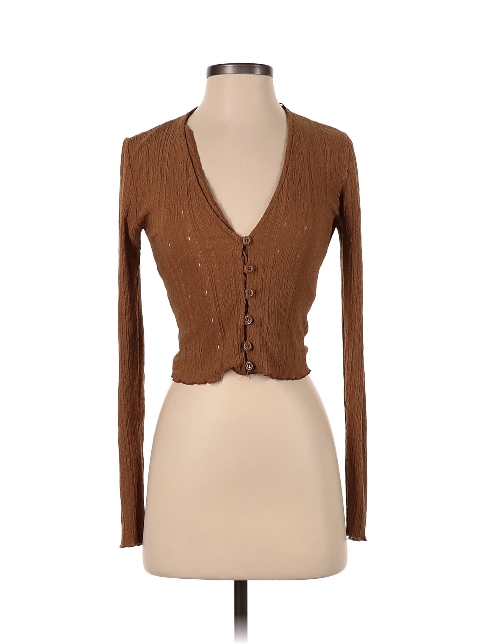 Zara Solid Colored Brown Long Sleeve Top Size XS 52 off thredUP