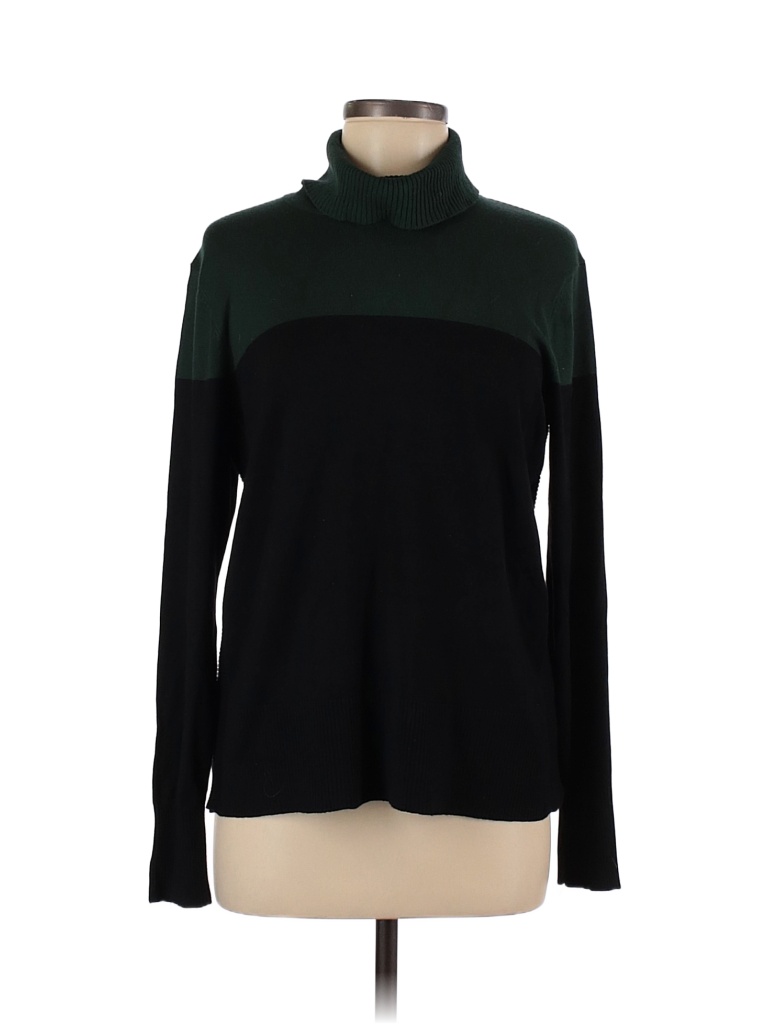 Cable & Gauge Color Block Stripes Black Green Turtleneck Sweater Size L ...