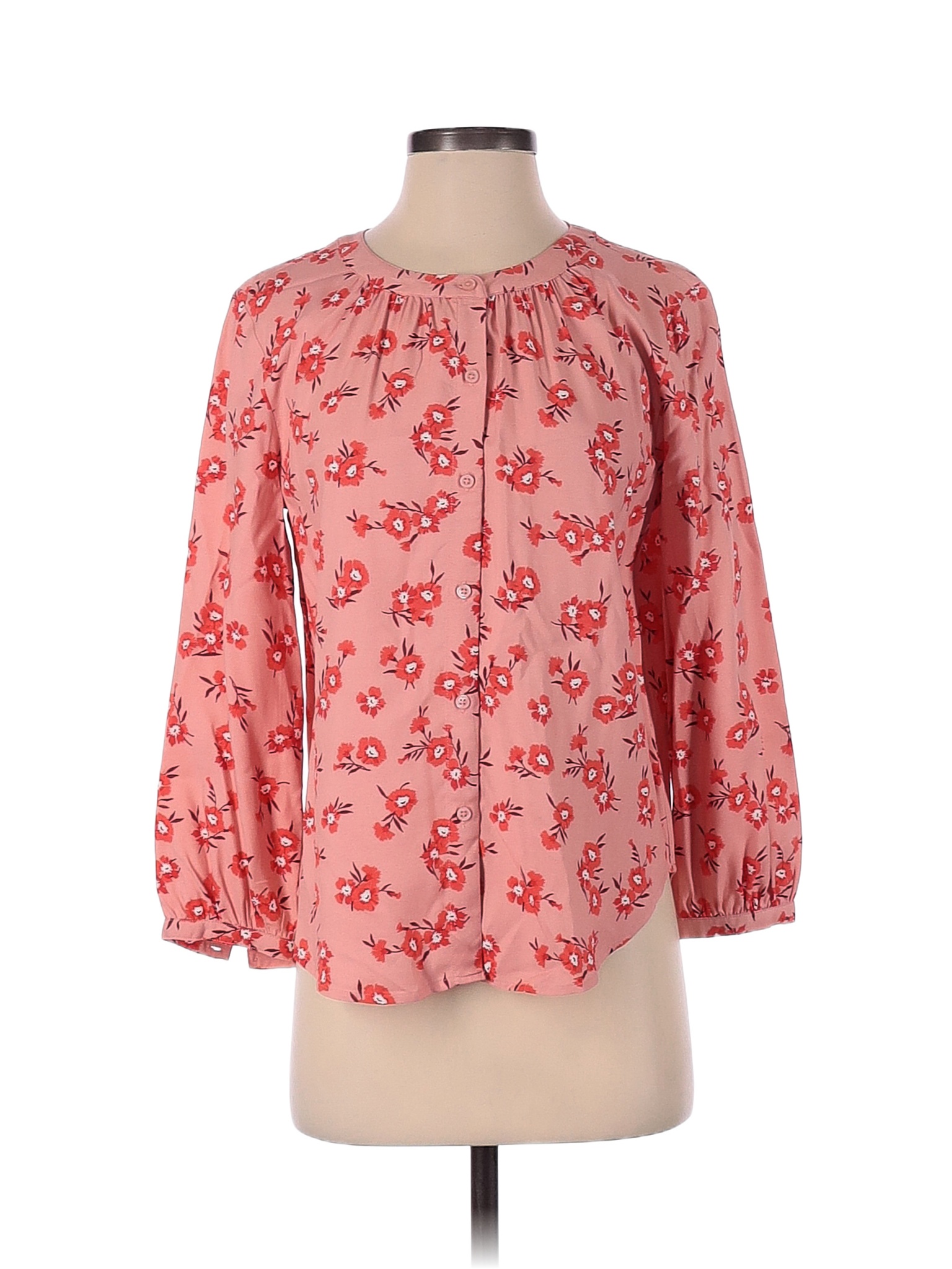 Ann Taylor 100% Viscose Pink Short Sleeve Button-Down Shirt Size S - 76 ...