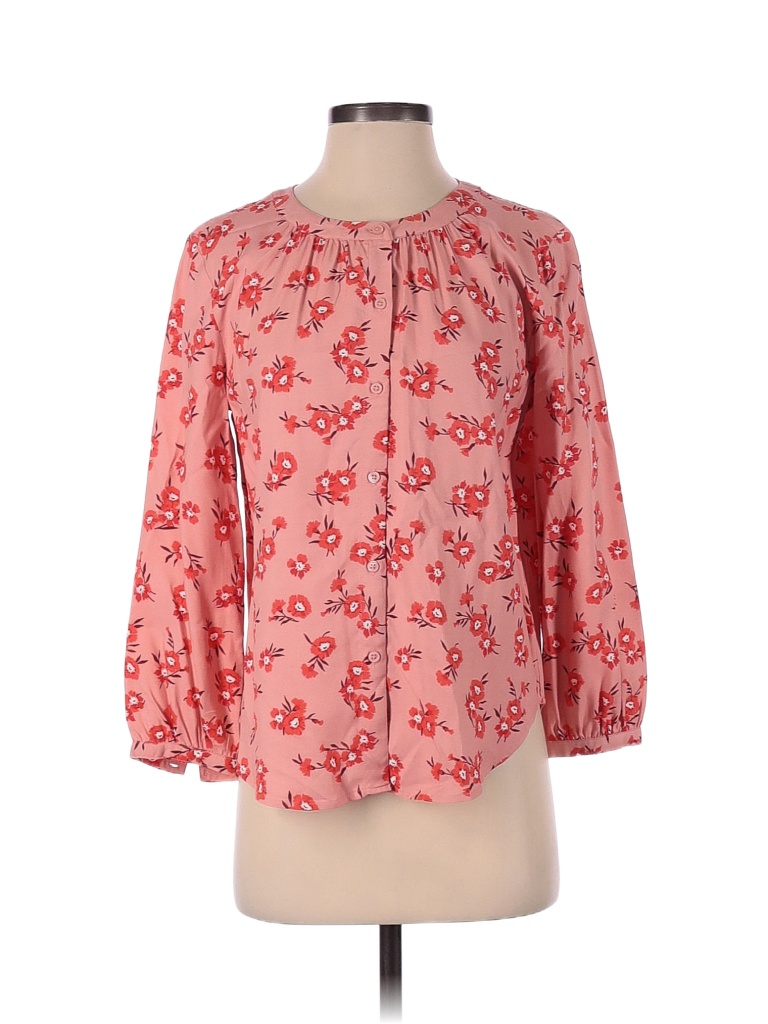 Ann Taylor 100% Viscose Floral Pink Short Sleeve Button-Down Shirt Size ...
