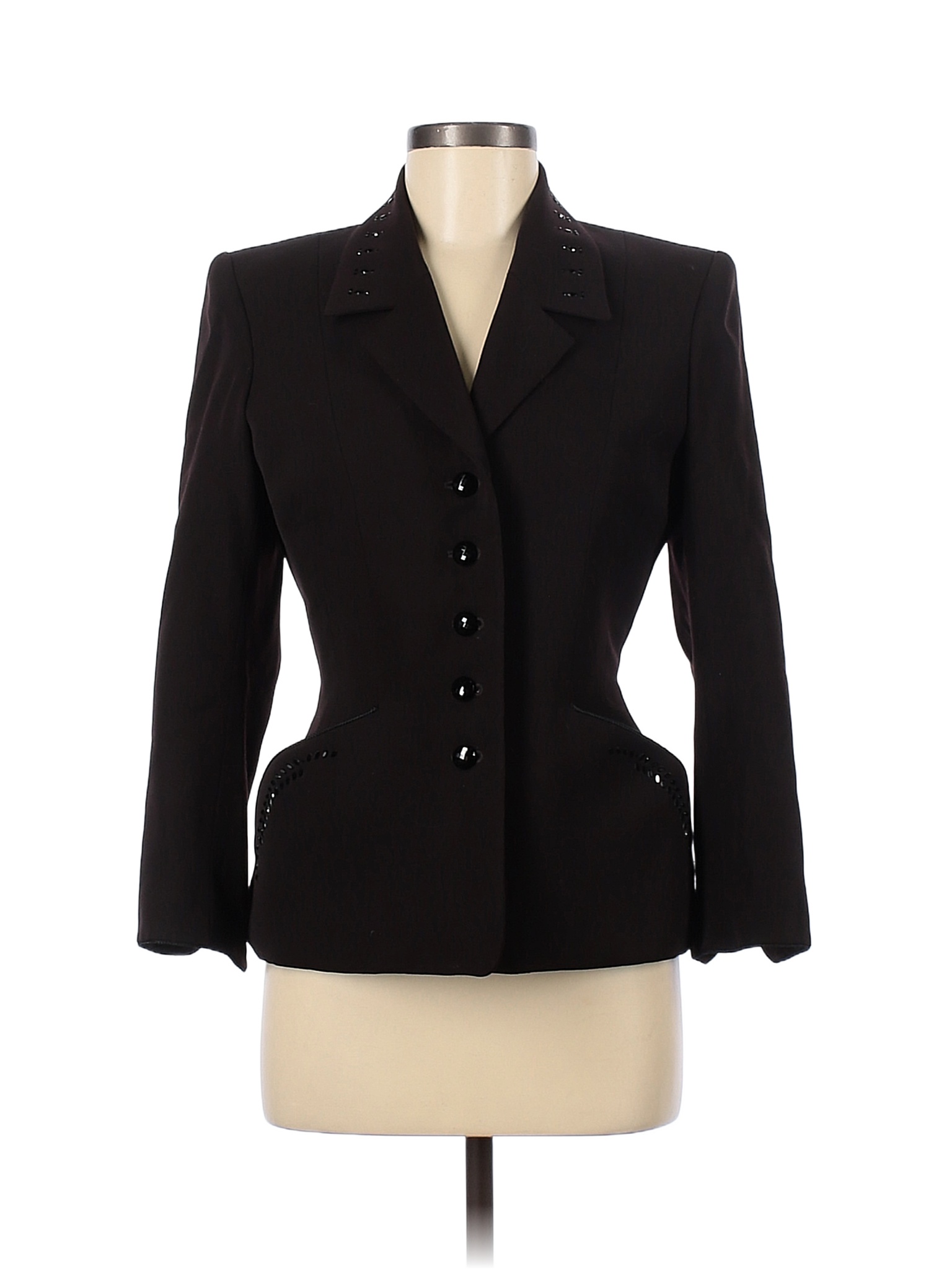 Barbara Bui 100% Wool Solid Black Brown Wool Blazer Size 38 (FR) - 87% ...