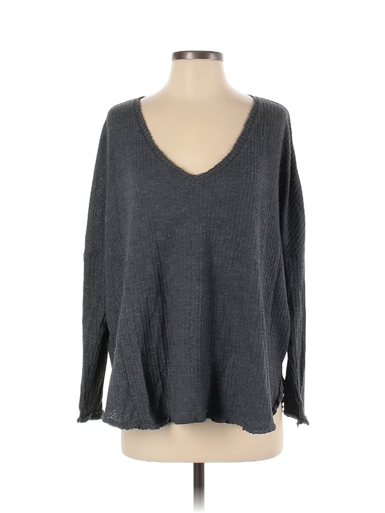 Pre-owned Out From Under Long Sleeve Top Gray V Neck Tops